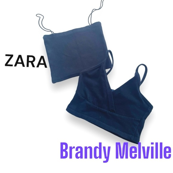 Lot of 2 Crop Tanks Zara Brandy Melville One Size - Picture 1 of 7